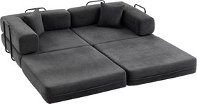 HOMCOM Canapea‑Pat 2 locuri Extensibilă Tapițată în Chenille cu Căptușeală Groasă Brațe Late 2 Perne Gri Închis | Aosom Romania