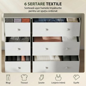 HOMCOM Comodă cu 6 sertare pentru dormitor, alb și gri | Aosom Romania