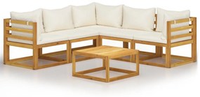 Set mobilier de gradina cu perne crem, 6 piese, lemn de acacia Crem, 2x mijloc + 3x colt + masa, 1