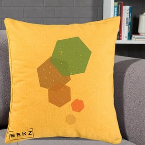 Perna Decorativa Geometric Hexagoane Pastel, 40x40 cm, Galben, Husa Detasabila, Perna Inclusa, BEKZ®