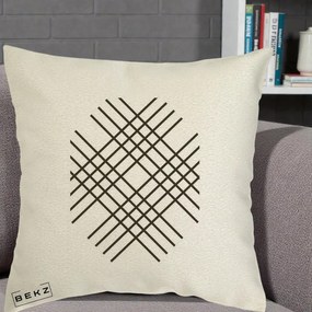 Perna Decorativa Geometric Grid, 40x40 cm, Ecru, Husa Detasabila, Perna Inclusa, BEKZ®