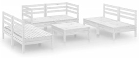 Set mobilier de gradina, 7 piese, alb, lemn masiv de pin Alb, 1