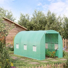 Outsunny Seră de Grădină Tunel 8 m² 4L x 2l x 1,9H m Oțel galvanizat renforțat diametru 2,4 cm + Polietilenă cu densitate ridicată ferestre ușă Verde | Aosom Romania