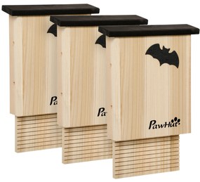 PawHut Set de 3 case pentru lilieci, rezistent la intemperii, până la 3 lilieci pe casă, lemn de brad tratat, Natural + Negru | Aosom Romania