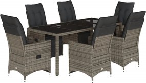 vidaXL Set bistro de grădină cu perne, 7 piese, gri, poliratan