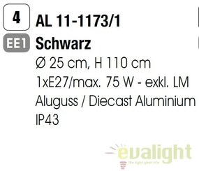 Stalp exterior stil clasic IP43 H110cm Reika negru AL 11-1173/1 schwarz OR