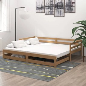 3083697 vidaXL Pat extensibil de zi, 2x(90x200)cm, maro miere, lemn masiv pin