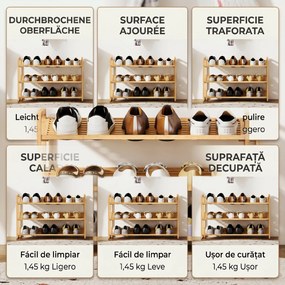 HOMCOM Etajeră pentru pantofi cu 3 rafturi pentru 12 perechi de pantofi din bambus 76x33x50.8 cm | Aosom Romania