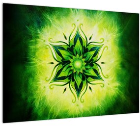 Tablou pe sticlă - Mandala de flori, fundal verde (70x50 cm)
