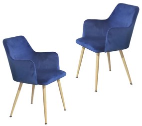 Set 2 scaune dining de tip fotoliu Sella, catifea, albastru