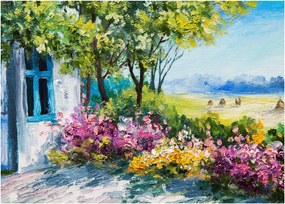 Tablou - Grădina din fața casei, pictură în ulei (70x50 cm)