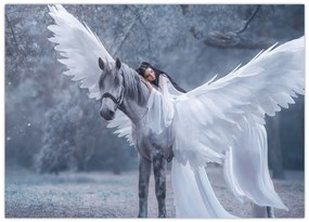 Tablou pe sticlă - Fata și unicorn (70x50 cm)