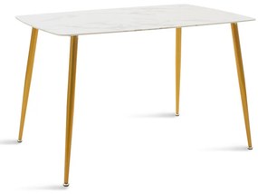 Masa Bucatarie/Dining Jammile Blat Sticla 8mm Finisaj Marmura Alba 120x80 Cm