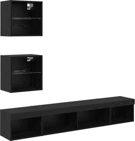 vidaXL Unități TV de perete cu LED 5 pcs Stejar Negru Lemn compozit