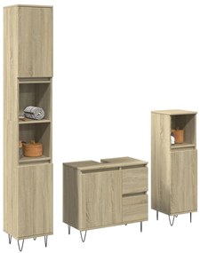 3307677 vidaXL Set mobilier de baie, 3 piese, stejar sonoma, lemn prelucrat