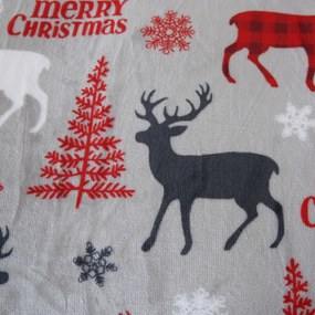 Set Lenjerie cocolino MERRY CHRISTMAS DEER gri + Cearsaf Cocolino microplus cu elastic SOFT 180x200 cm alb, pat dublu
