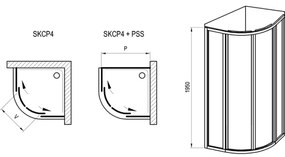 Ravak 3114O302Z1 - Cabină de duș în formă de sfert de cerc, cu 4 elemente SUPERNOVA 80x80 cm, neagră