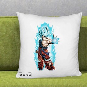 Perna Personalizata Dragon Ball Goku Ultra Instinct Blue, 40x40 cm, Alb Pufos, Husa Detasabila, Perna Inclusa, BEKZ®