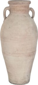 Vas decorativ amforă din teracotă artizanală, finisaj craft roz-crem, cu 2 anse, 40×40×98 cm, „Jerba"