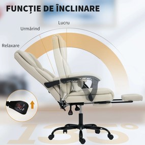 HOMCOM Scaun de birou reclinabil din piele ecologică, cu suport pentru picioare și roți, 65x67x111-119 cm, bej | Aosom Romania