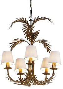 Candelabru auriu cu abajururi din in alb 5 lumini - Botanica