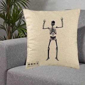 Perna Decorativa Halloween Schelet Dansator, 40x40 cm, Bej, Husa Detasabila, Perna Inclusa, BEKZ®