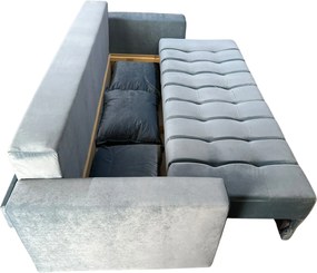 Canapea ZARA extensibila, 3 locuri, cu lada de depozitare, catifea albastru deschis , 220x95x80 Albastru Deschis, Catifea