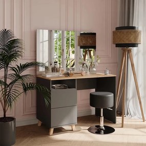 SEG18 - Set Masa toaleta 110 cm, cosmetica, machiaj, oglinda cu sau fara LED, masuta vanity cu sau fara scaun, make-up - Gri Antracit - Culoarea
