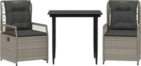 vidaXL Set mobilier de grădină cu perne, 3 piese,gri deschis,poliratan