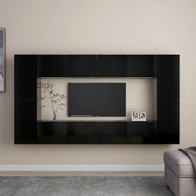 Set dulapuri TV, 8 piese, negru, PAL 1, Negru, 80 x 30 x 30 cm