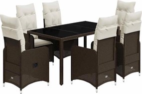 vidaXL Set bistro de grădină cu perne, 7 piese, maro, poliratan