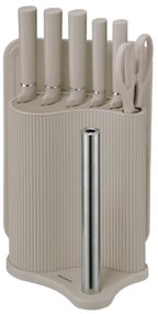 Set cuțite Klausberg KB 7978, 8 piese, Oțel inoxidabil, Suport, Suport hârtie de bucătărie, Bej