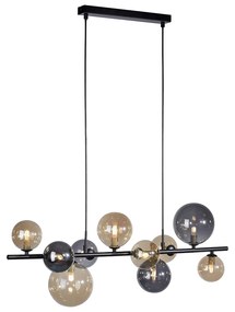 Lampă suspendată Art Deco neagră cu sticlă fumurie și aurie cu 10 lumini - Wess