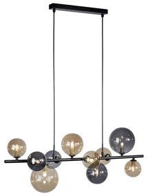 Lampă suspendată Art Deco neagră cu sticlă fumurie și aurie cu 10 lumini - Wess