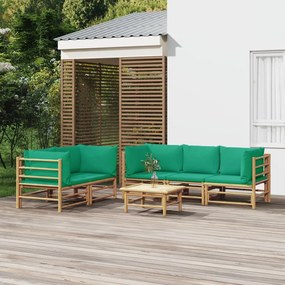 3155154 vidaXL Set mobilier de grădină cu perne verzi, 6 piese, bambus