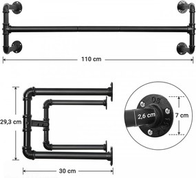 Set 2 bare pentru haine, metal, negru, Songmics, HSR64BK-02