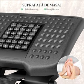 HOMCOM Suport Ergonomic pentru Picioare cu Role de Masaj, Antiderapant și Reglabil pe 3 Înălțimi, 46x35x17 cm, Negru | Aosom Romania