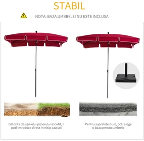 Outsunny Umbrelă de Grădină Dreptunghiulară cu Înălțime Reglabilă, Cadru din Aluminiu, 200x125x235cm, Roșu | Aosom Romania