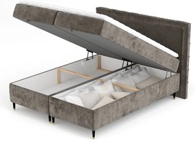 Pat boxspring gri închis cu spațiu de depozitare 200x200 cm Voyage – Maison de Rêve