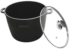 Oala de supa cu inductie  - O 24 cm - Oala de gatit de 7 litri cu capac de sticla - Pentru toate sursele de caldura - Acoperire antiaderenta - Aluminiu - Negru
