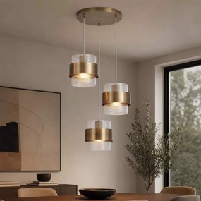Lustra cu 3 pendule din metal alama antic si sticla canelata Royal