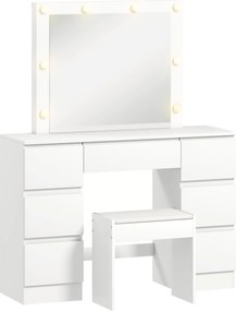 HOMCOM Masă de Machiaj cu Oglindă, 8 Lumini LED, Scaun și 7 Sertare Alb | Aosom Romania