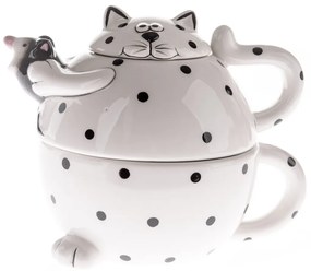 Ceainic din ceramică cu ceașcă Cat, punct negru