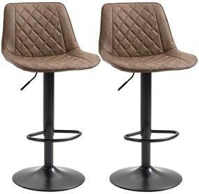 HOMCOM Set de 2 Scaune Înalte de Bar cu Înălțime Reglabilă, Rotative cu Bază din Oțel, 46,5x51x86-106 cm, Maro Închis | Aosom Romania