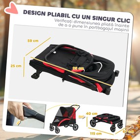 PawHut Cărucior Pliabil pentru Câini de Talie Mare cu Roți Detașabile, Pernă și Lese de Siguranță, 124x67x100 cm, Negru | Aosom Romania