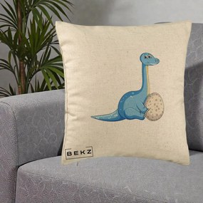 Perna Decorativa Brontosaur cu Ou, 40x40 cm, Bej, Husa Detasabila, Perna Inclusa, BEKZ®