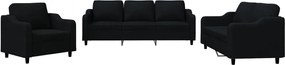 vidaXL Set de canapele cu perne, 3 piese, negru, textil
