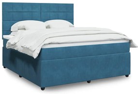 vidaXL Pat box spring cu saltea, albastru, 180x200 cm, catifea