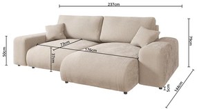 Colțar bej cu tapițerie din catifea reiată (cu colț variabil) Justin – Ropez