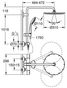 Coloana de dus cu baterie termostatata antracit periat Grohe Euphoria 310